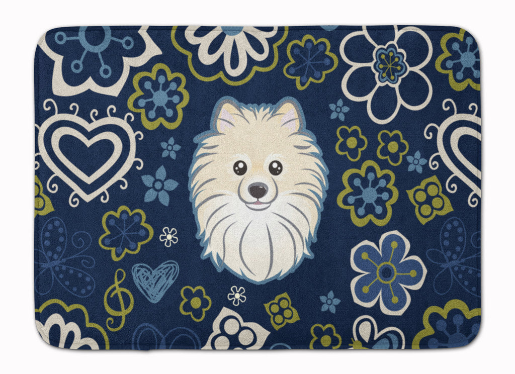 Blue Flowers Pomeranian Memory Foam Kitchen Mat Machine Washable Anti-Fatigue Cushion Comfort Bath or Kitchen Rug