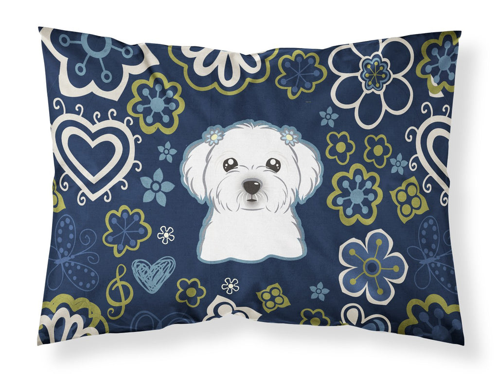Blue Flowers Maltese Standard Pillowcase Lightweight Super Soft Easy Care Decorative Artwork Pillowcase, Standard