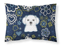 Blue Flowers Maltese Standard Pillowcase Lightweight Super Soft Easy Care Decorative Artwork Pillowcase, Standard