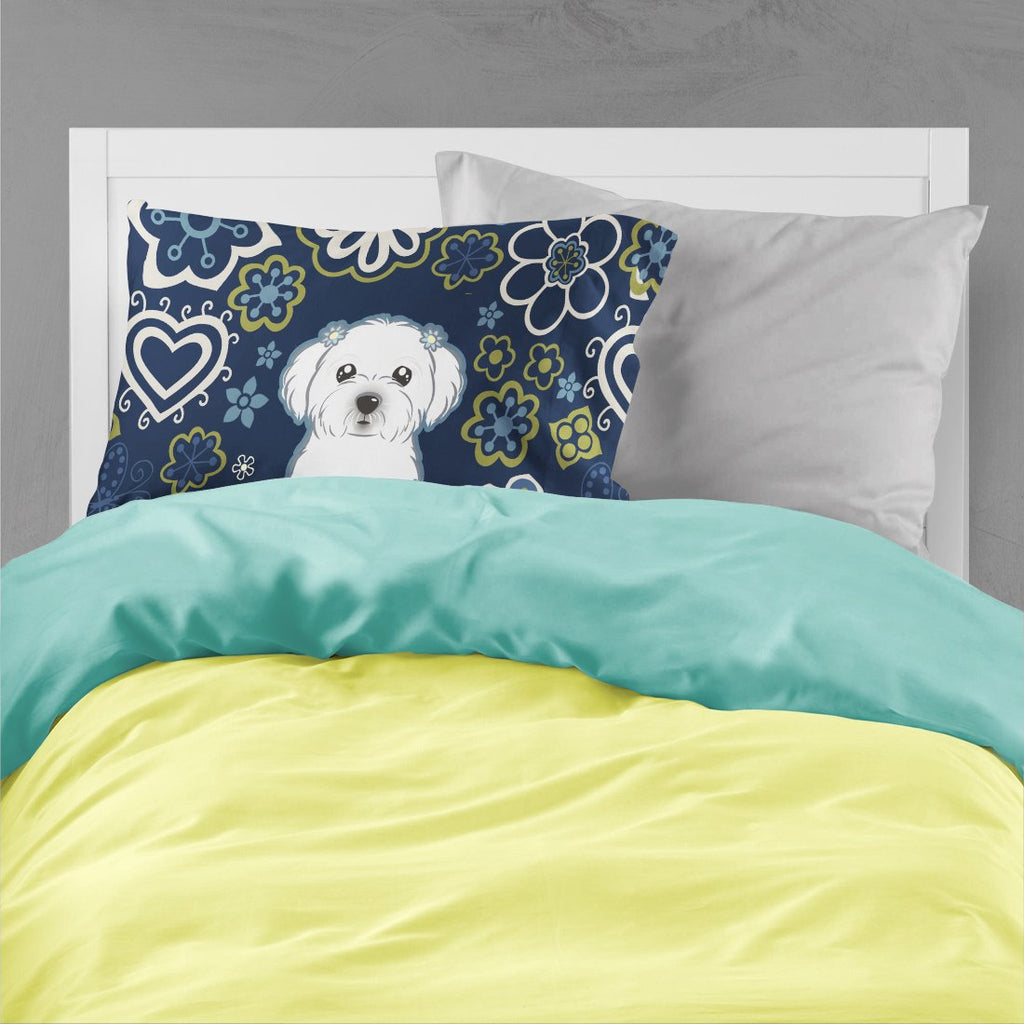 Blue Flowers Maltese Standard Pillowcase Lightweight Super Soft Easy Care Decorative Artwork Pillowcase, Standard