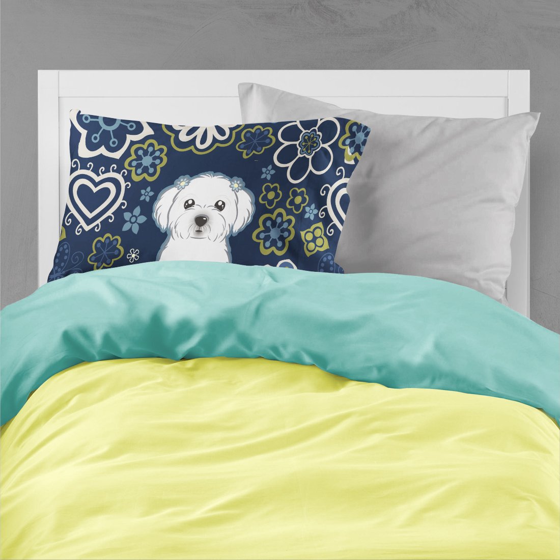 Blue Flowers Maltese Standard Pillowcase Lightweight Super Soft Easy Care Decorative Artwork Pillowcase, Standard