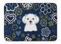Blue Flowers Maltese Memory Foam Kitchen Mat Machine Washable Anti-Fatigue Cushion Comfort Bath or Kitchen Rug
