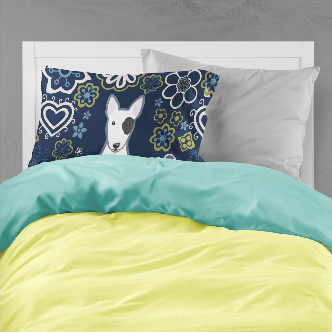 Blue Flowers Bull Terrier Standard Pillowcase Lightweight Super Soft Easy Care Decorative Artwork Pillowcase, Standard