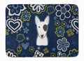 Blue Flowers Bull Terrier Memory Foam Kitchen Mat Machine Washable Anti-Fatigue Cushion Comfort Bath or Kitchen Rug