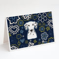 Blue Flowers Dalmatian Greeting Cards Pack of 8 Blank Cards with Envelopes Whimsical A7 Size 5x7