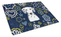 Blue Flowers Dalmatian Cutting Board Tempered Glass Kitchen Cutting Surface, Heat Resistant Chopping, Non-Slip Feet, Food Prep & Serving