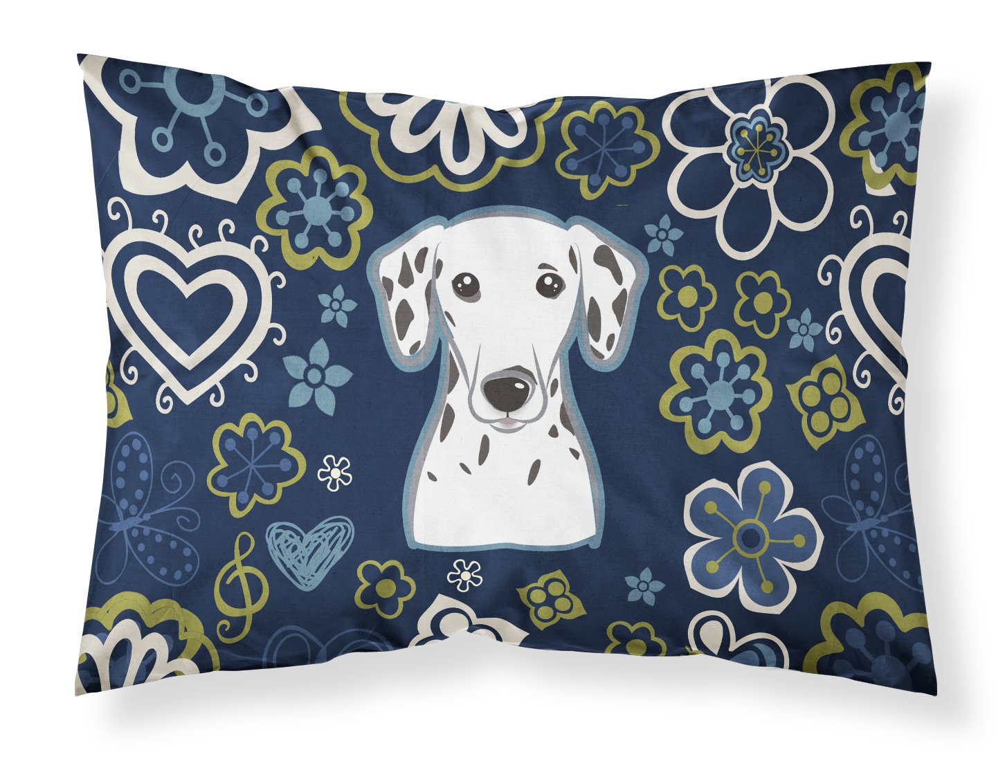 Blue Flowers Dalmatian Standard Pillowcase Lightweight Super Soft Easy Care Decorative Artwork Pillowcase, Standard