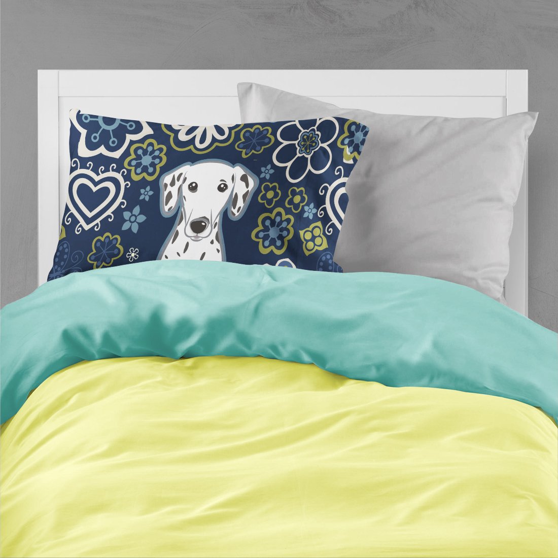 Blue Flowers Dalmatian Standard Pillowcase Lightweight Super Soft Easy Care Decorative Artwork Pillowcase, Standard