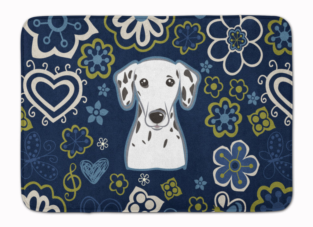 Blue Flowers Dalmatian Memory Foam Kitchen Mat Machine Washable Anti-Fatigue Cushion Comfort Bath or Kitchen Rug