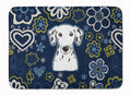 Blue Flowers Dalmatian Memory Foam Kitchen Mat Machine Washable Anti-Fatigue Cushion Comfort Bath or Kitchen Rug