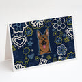 Blue Flowers German Shepherd Greeting Cards Pack of 8 Blank Cards with Envelopes Whimsical A7 Size 5x7