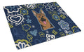 Blue Flowers German Shepherd Cutting Board Tempered Glass Kitchen Cutting Surface, Heat Resistant Chopping, Non-Slip Feet, Food Prep & Serving