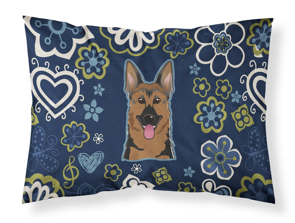 Blue Flowers German Shepherd Standard Pillowcase Lightweight Super Soft Easy Care Decorative Artwork Pillowcase, Standard