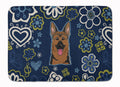 Blue Flowers German Shepherd Memory Foam Kitchen Mat Machine Washable Anti-Fatigue Cushion Comfort Bath or Kitchen Rug