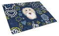 Blue Flowers Longhair Creme Dachshund Cutting Board Tempered Glass Kitchen Cutting Surface, Heat Resistant Chopping, Non-Slip Feet, Food Prep & Serving