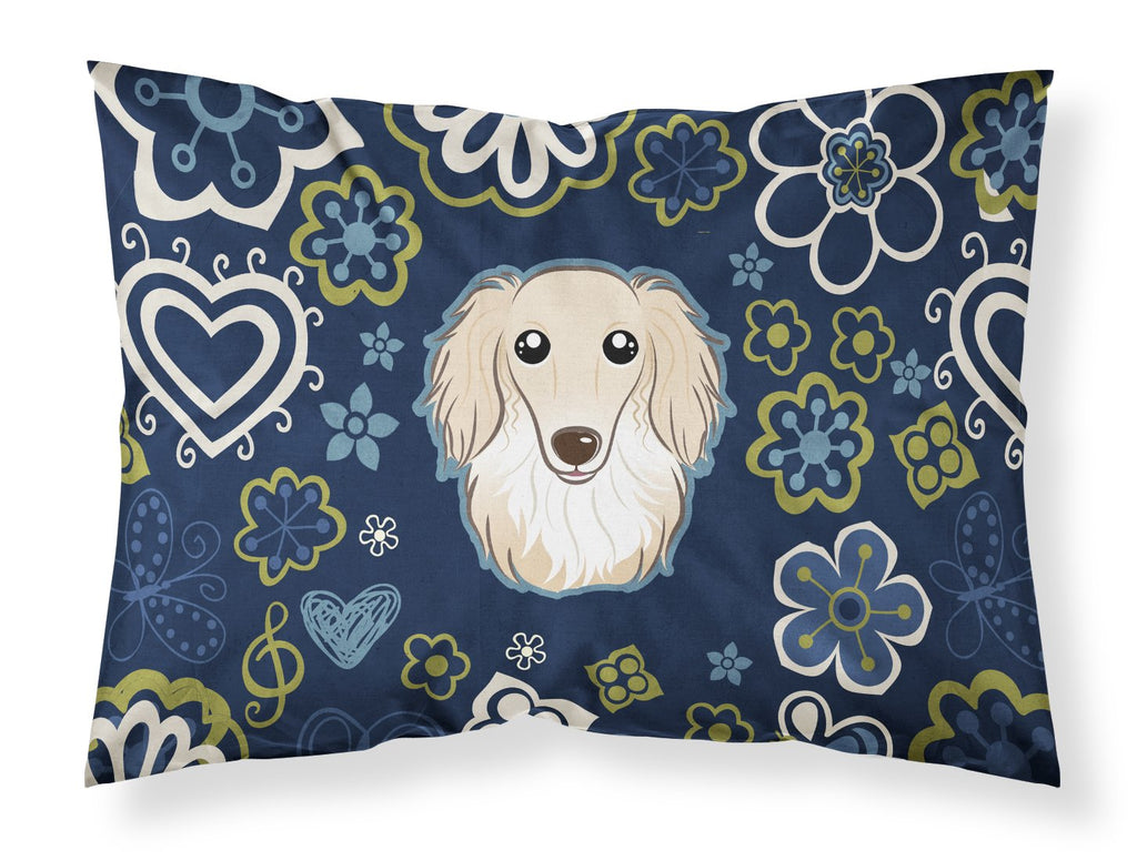 Blue Flowers Longhair Creme Dachshund Standard Pillowcase Lightweight Super Soft Easy Care Decorative Artwork Pillowcase, Standard