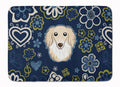 Blue Flowers Longhair Creme Dachshund Memory Foam Kitchen Mat Machine Washable Anti-Fatigue Cushion Comfort Bath or Kitchen Rug