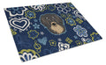 Blue Flowers Longhair Black and Tan Dachshund Cutting Board Tempered Glass Kitchen Cutting Surface, Heat Resistant Chopping, Non-Slip Feet, Food Prep & Serving