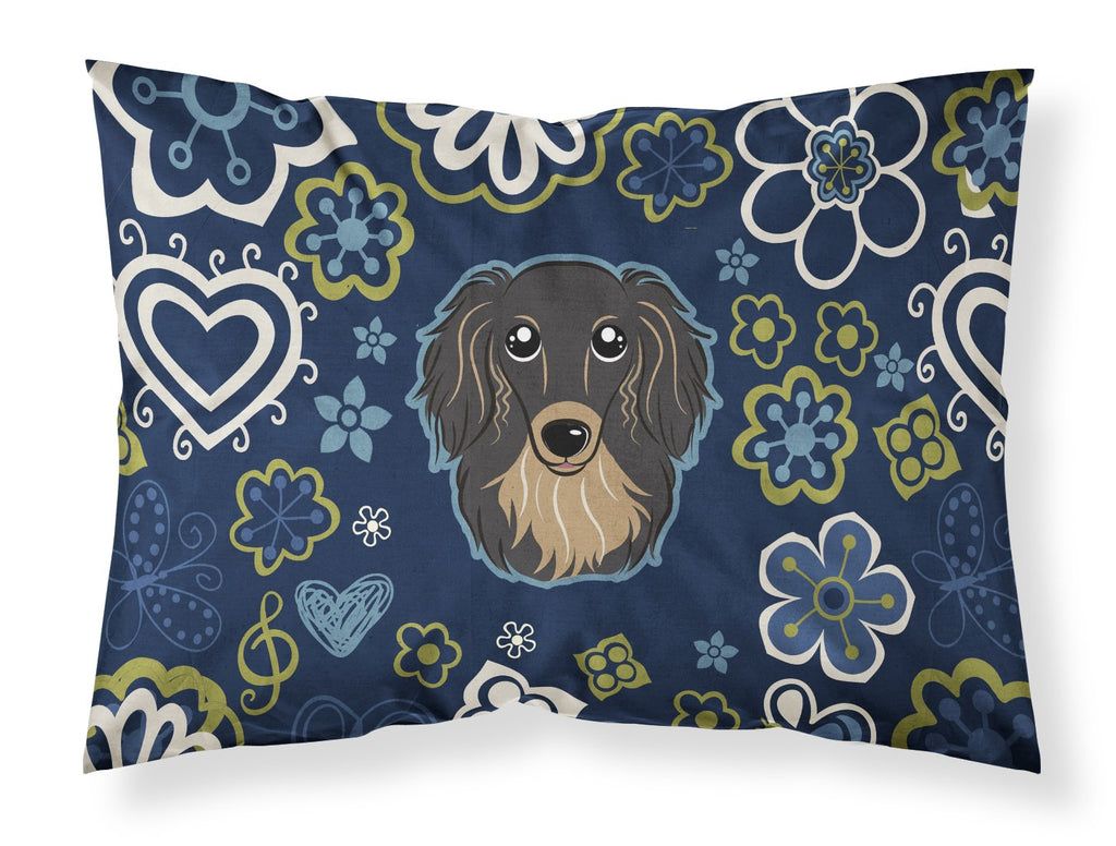 Blue Flowers Longhair Black and Tan Dachshund Standard Pillowcase Lightweight Super Soft Easy Care Decorative Artwork Pillowcase, Standard