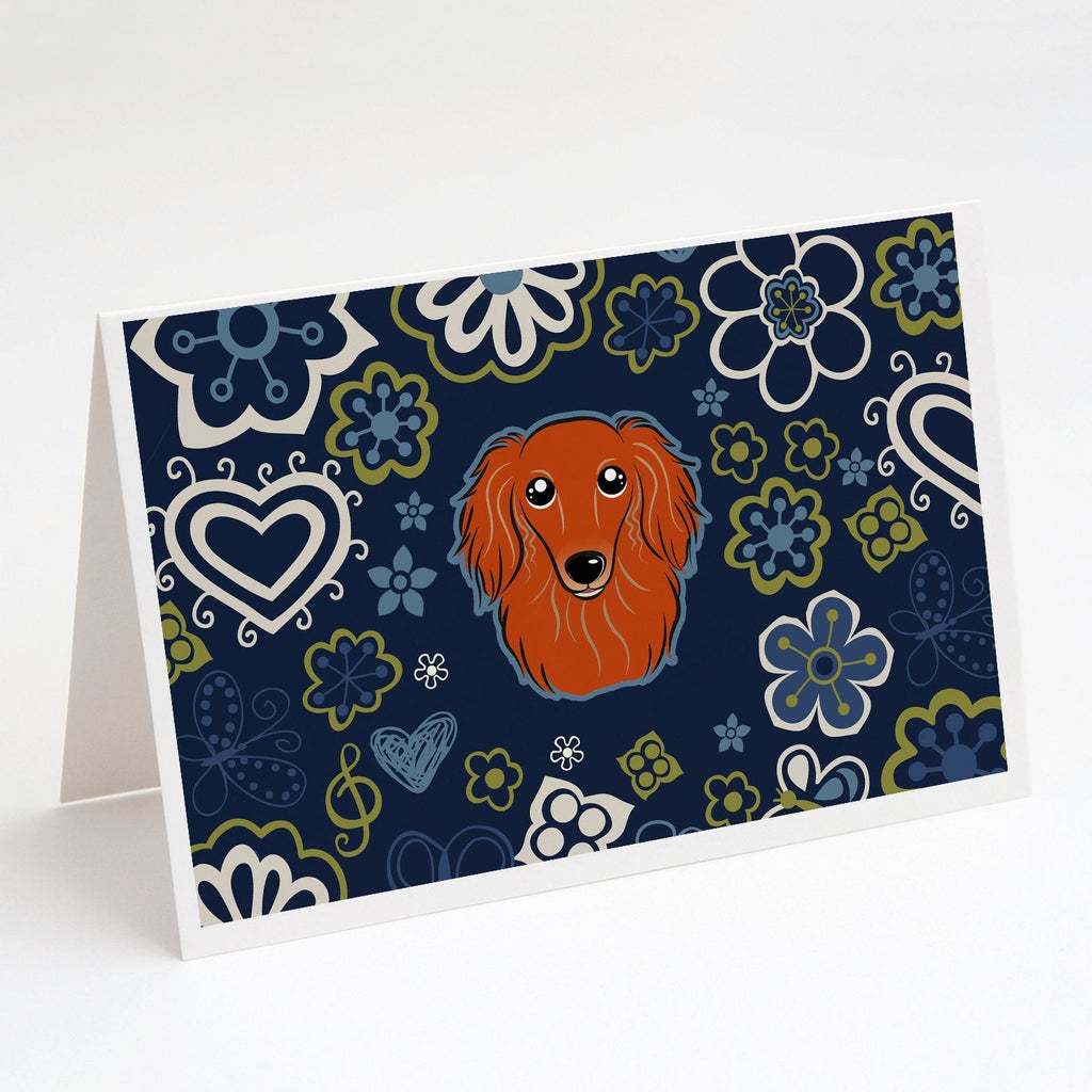 Blue Flowers Longhair Red Dachshund Greeting Cards Pack of 8 Blank Cards with Envelopes Whimsical A7 Size 5x7