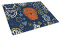 Blue Flowers Longhair Red Dachshund Cutting Board Tempered Glass Kitchen Cutting Surface, Heat Resistant Chopping, Non-Slip Feet, Food Prep & Serving
