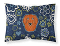 Blue Flowers Longhair Red Dachshund Standard Pillowcase Lightweight Super Soft Easy Care Decorative Artwork Pillowcase, Standard