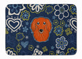 Blue Flowers Longhair Red Dachshund Memory Foam Kitchen Mat Machine Washable Anti-Fatigue Cushion Comfort Bath or Kitchen Rug
