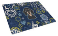 Blue Flowers Smooth Black and Tan Dachshund Cutting Board Tempered Glass Kitchen Cutting Surface, Heat Resistant Chopping, Non-Slip Feet, Food Prep & Serving