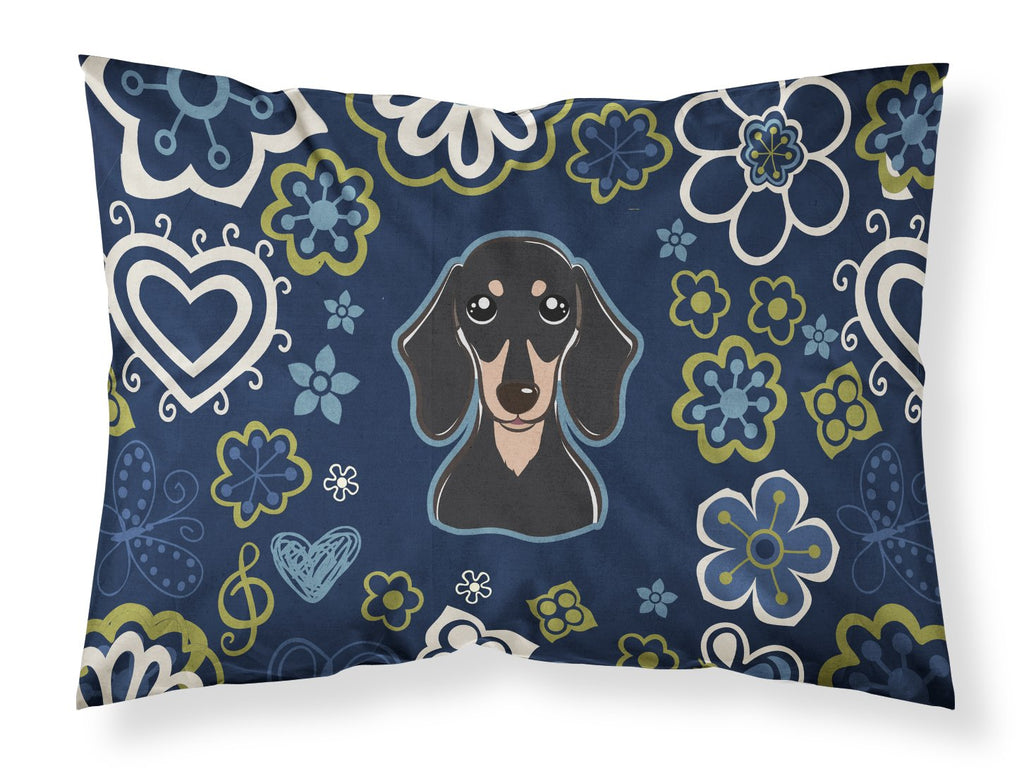 Blue Flowers Smooth Black and Tan Dachshund Standard Pillowcase Lightweight Super Soft Easy Care Decorative Artwork Pillowcase, Standard