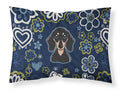Blue Flowers Smooth Black and Tan Dachshund Standard Pillowcase Lightweight Super Soft Easy Care Decorative Artwork Pillowcase, Standard