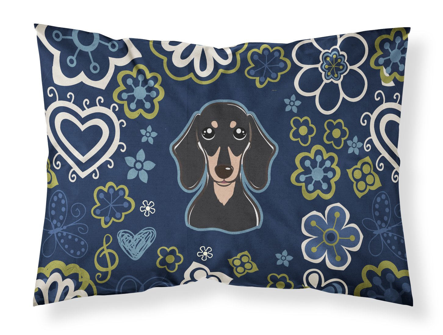 Blue Flowers Smooth Black and Tan Dachshund Standard Pillowcase Lightweight Super Soft Easy Care Decorative Artwork Pillowcase, Standard