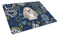 Blue Flowers Cocker Spaniel Cutting Board Tempered Glass Kitchen Cutting Surface, Heat Resistant Chopping, Non-Slip Feet, Food Prep & Serving