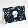 Blue Flowers Bichon Frise Greeting Cards Pack of 8 Blank Cards with Envelopes Whimsical A7 Size 5x7