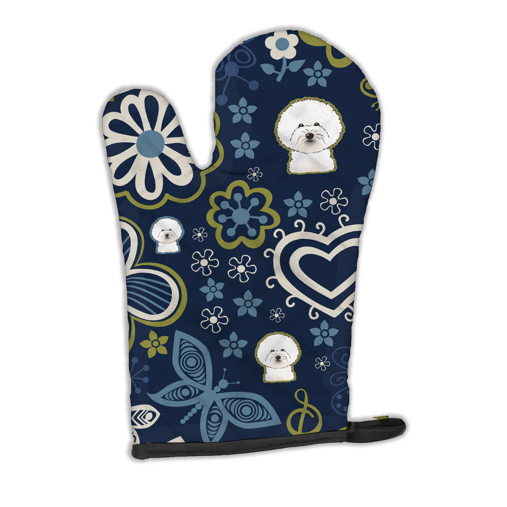 Blue Flowers Bichon Frise Oven Mitt Heat Resistant Thick Oven Mitt for Hot Pans and Oven, Kitchen Mitt Protect Hands, Cooking Baking Glove