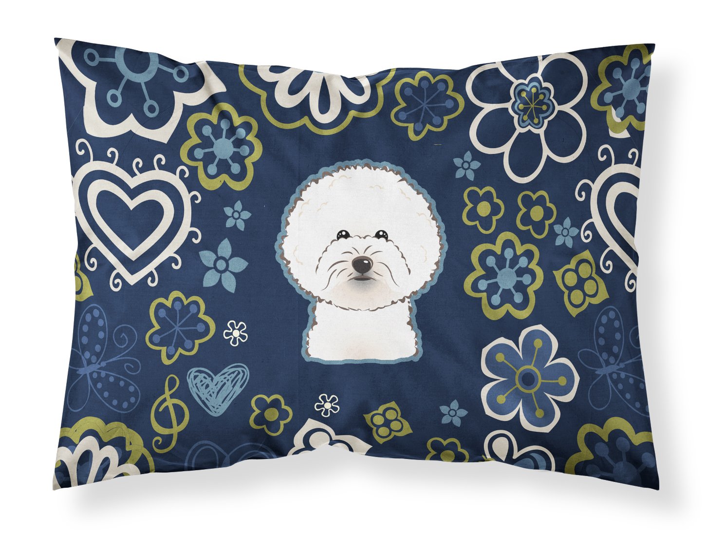Blue Flowers Bichon Frise Standard Pillowcase Lightweight Super Soft Easy Care Decorative Artwork Pillowcase, Standard