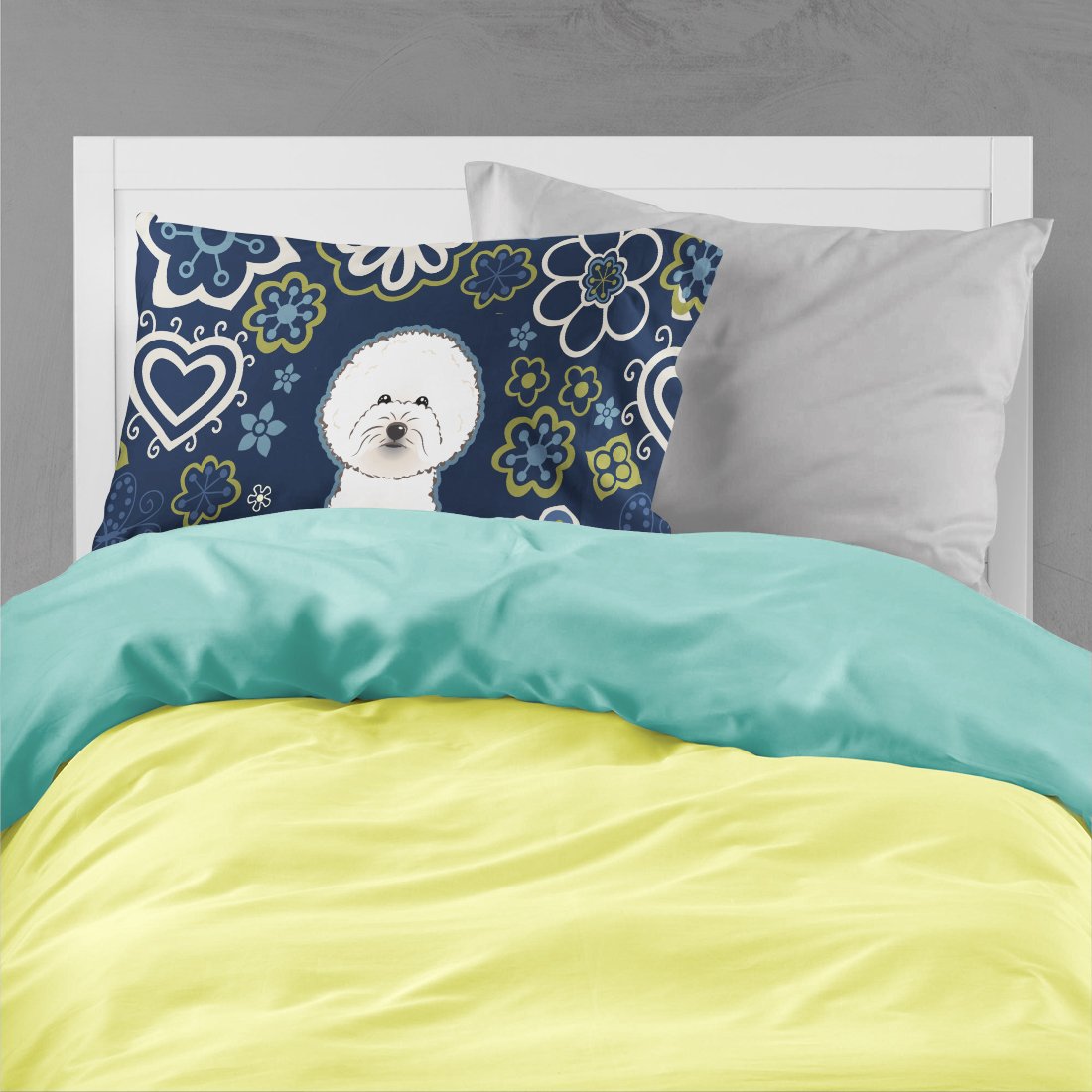 Blue Flowers Bichon Frise Standard Pillowcase Lightweight Super Soft Easy Care Decorative Artwork Pillowcase, Standard