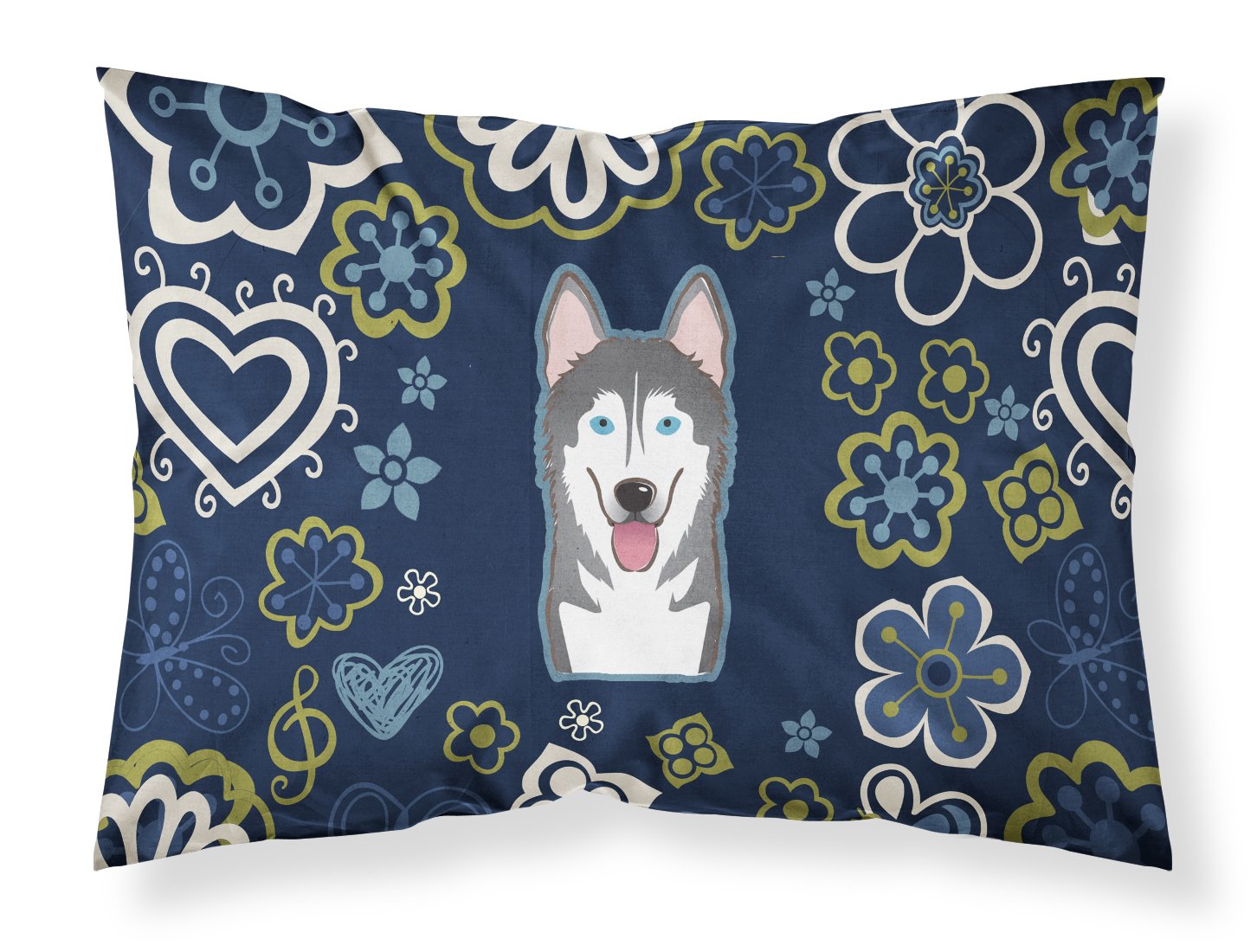Blue Flowers Alaskan Malamute Standard Pillowcase Lightweight Super Soft Easy Care Decorative Artwork Pillowcase, Standard