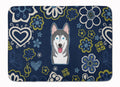 Blue Flowers Alaskan Malamute Memory Foam Kitchen Mat Machine Washable Anti-Fatigue Cushion Comfort Bath or Kitchen Rug