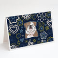 Blue Flowers English Bulldog  Greeting Cards Pack of 8 Blank Cards with Envelopes Whimsical A7 Size 5x7