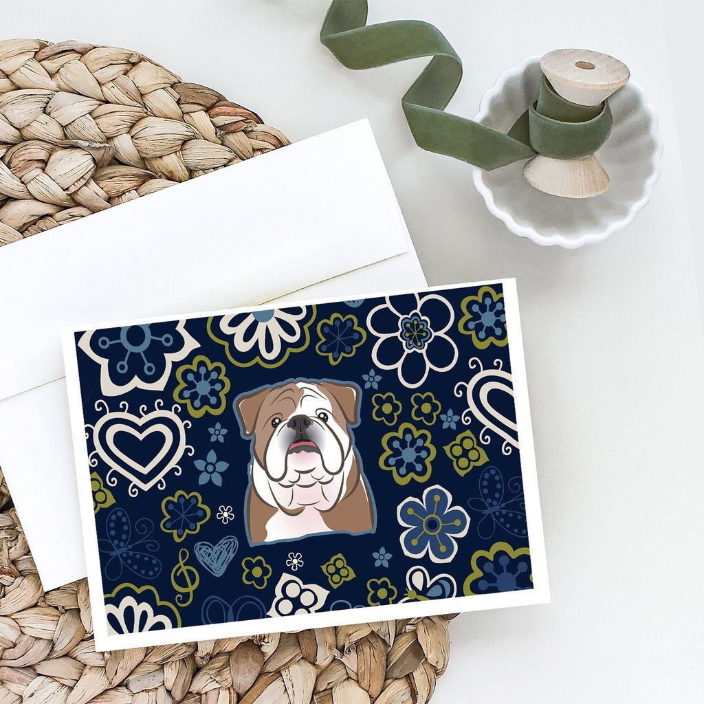 Blue Flowers English Bulldog  Greeting Cards Pack of 8 Blank Cards with Envelopes Whimsical A7 Size 5x7