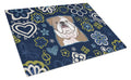 Blue Flowers English Bulldog  Cutting Board Tempered Glass Kitchen Cutting Surface, Heat Resistant Chopping, Non-Slip Feet, Food Prep & Serving
