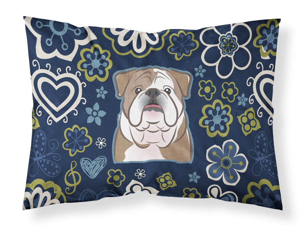 Blue Flowers English Bulldog  Standard Pillowcase Lightweight Super Soft Easy Care Decorative Artwork Pillowcase, Standard