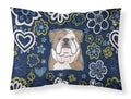 Blue Flowers English Bulldog  Standard Pillowcase Lightweight Super Soft Easy Care Decorative Artwork Pillowcase, Standard