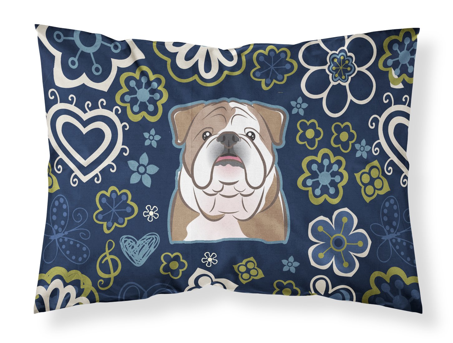 Blue Flowers English Bulldog  Standard Pillowcase Lightweight Super Soft Easy Care Decorative Artwork Pillowcase, Standard