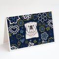 Blue Flowers White English Bulldog  Greeting Cards Pack of 8 Blank Cards with Envelopes Whimsical A7 Size 5x7
