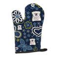 Blue Flowers White English Bulldog  Oven Mitt Heat Resistant Thick Oven Mitt for Hot Pans and Oven, Kitchen Mitt Protect Hands, Cooking Baking Glove