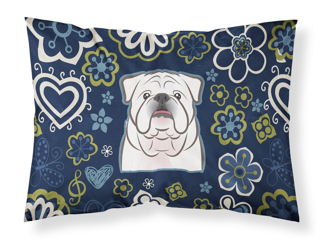 Blue Flowers White English Bulldog  Standard Pillowcase Lightweight Super Soft Easy Care Decorative Artwork Pillowcase, Standard