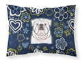 Blue Flowers White English Bulldog  Standard Pillowcase Lightweight Super Soft Easy Care Decorative Artwork Pillowcase, Standard