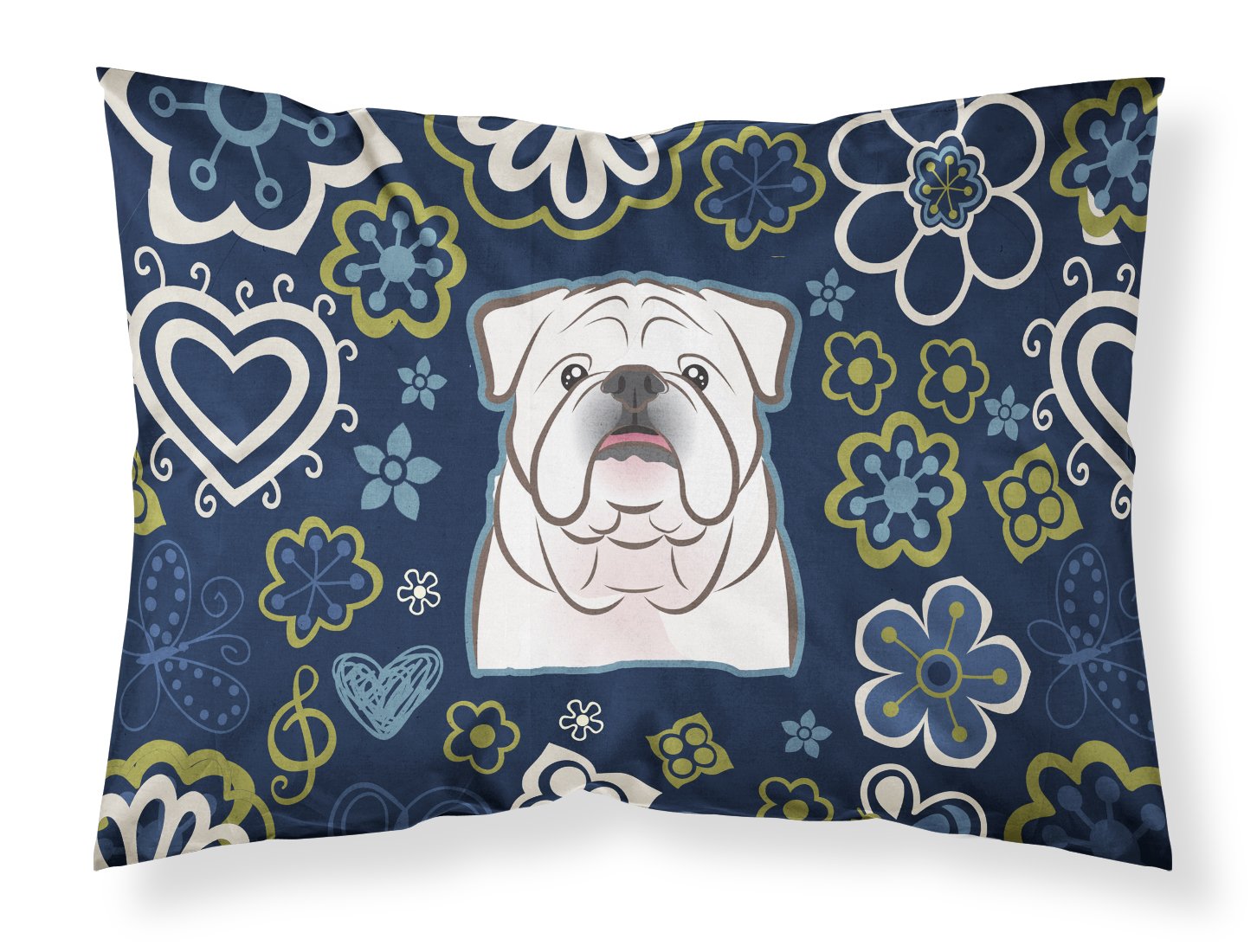 Blue Flowers White English Bulldog  Standard Pillowcase Lightweight Super Soft Easy Care Decorative Artwork Pillowcase, Standard