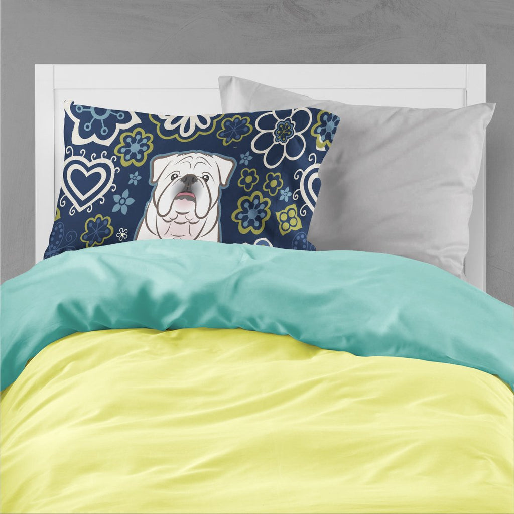 Blue Flowers White English Bulldog  Standard Pillowcase Lightweight Super Soft Easy Care Decorative Artwork Pillowcase, Standard